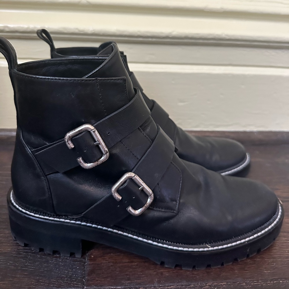 Freda Salvador Black Ankle Boots with Silver Buckles